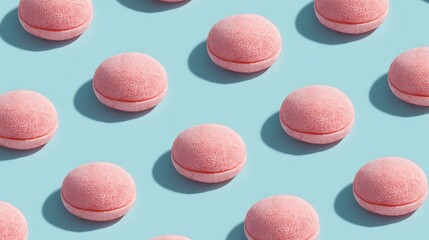 Fototapeta premium Delightful pink mochi ice cream treats on light blue background