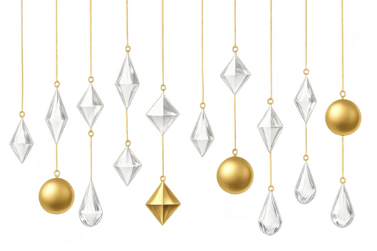 Elegant christmas ornaments hanging, gold and crystal decoration