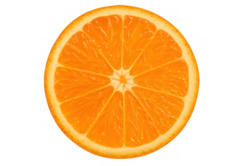 Round orange slice section revealing juicy pulp, transparent background, healthy citrus fruit concept
