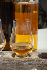 Scotch single malt and blended whisky tasting on distillery in Scotland close up