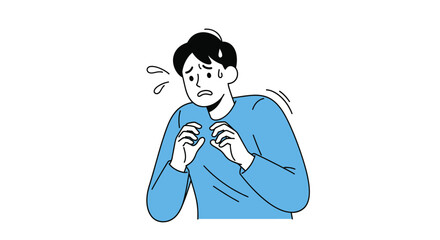 Expressive illustration of a frightened man, portraying anxiety and fear