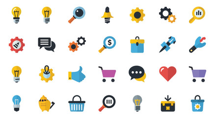 Fototapeta premium Vibrant flat style icon collection representing various business concepts