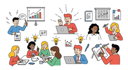 Creative business team brainstorming with financial growth chart presentation