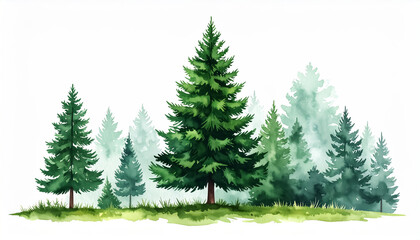 Obraz premium Christmas pine tree watercolor illustration