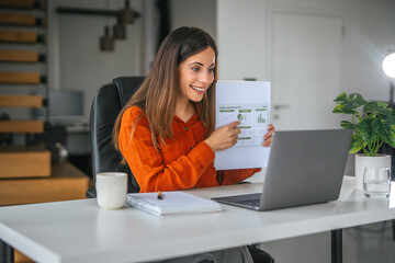 Woman presenting financial data during remote video call