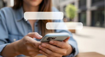 Woman using smartphone for online chat conversation
