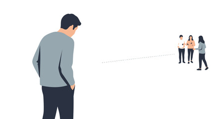 Fototapeta premium Social distance depicted in flat design featuring isolation and connection