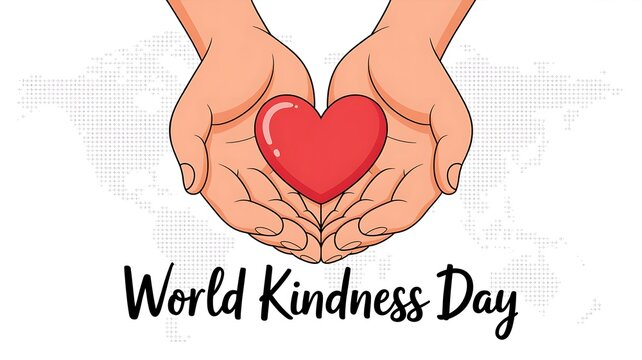 World kindness day illustration with hands holding a heart, isolated on white background, symbolizing love, compassion, and the spirit of giving on this special day
