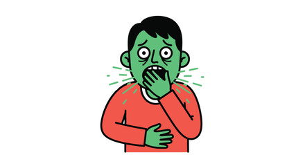 Obraz premium Illustration of nauseous man with green skin feeling sick and gagging