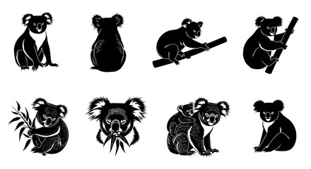 Obraz premium Adorable koala illustrations capture playful poses and mother-child bond, perfect for charming designs and wildlife themes