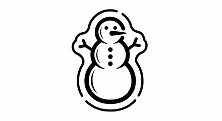 Christmas simple black and white line drawing of a snowman with a carrot nose and button details design element