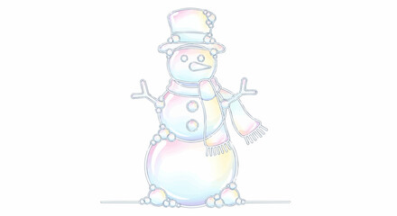 Christmas illustration of a snowman with a top hat and scarf made of bubbles on a white background