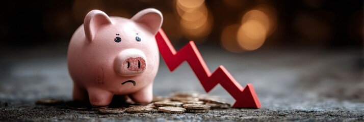 Piggy bank losing money, financial crisis concept