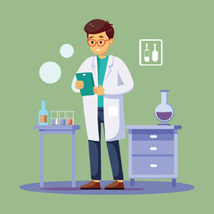 An illustration of a doctor working in a laboratory wearing a coat