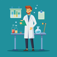 An illustration of a young doctor in a laboratory wearing a coat