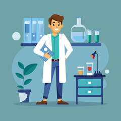 An illustration of a professional doctor in a lab wearing a coat