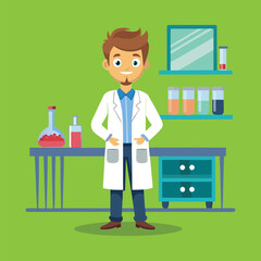 An illustration of a scientist doctor in a laboratory wearing a coat