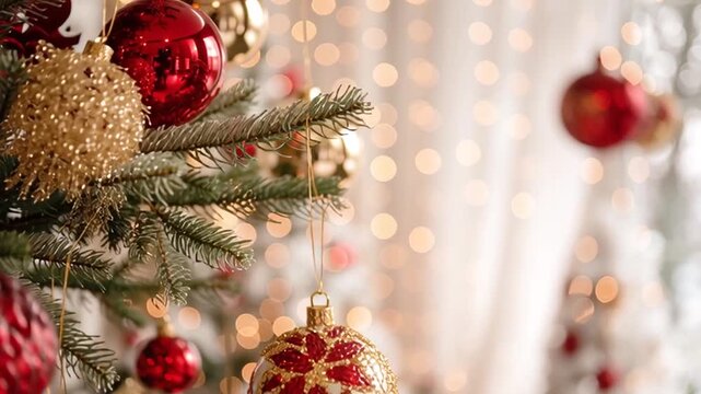 &Aacute;rbol de Navidad adornado con adornos brillantes y elementos naturales, que evoca tradici&oacute;n, color y celebraci&oacute;n.
Primer plano de un &aacute;rbol de Navidad con adornos multicolores, pi&ntilde;as, ramas escarchadas