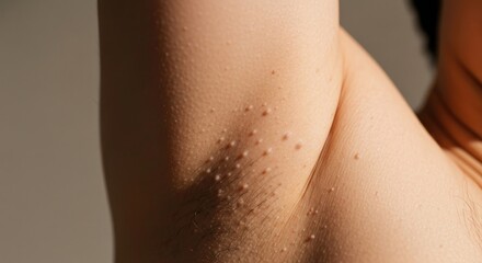 Fototapeta premium Close-up of an armpit with many small, light-colored bumps on the skin