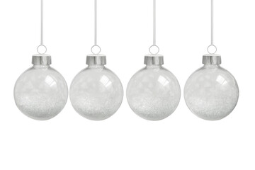 Transparent glass christmas baubles with glitter snow