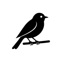 Obraz premium Black Silhouette of a Bird Perched on a Branch Isolated on White Background