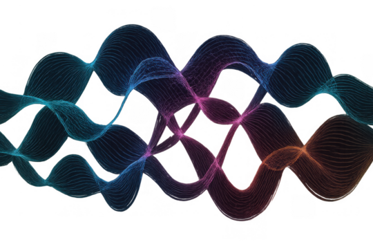 Digital flowing wavy lines creating abstract particle network, modern technology background with transparent effect