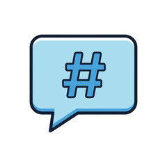 Obraz premium A light blue speech bubble with a hashtag symbol.