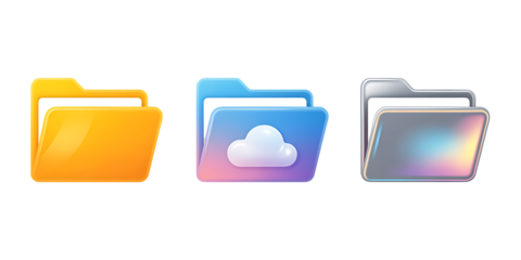 Stylized Digital Folder Icons – Cloud, Local, and Futuristic Storage PNG
