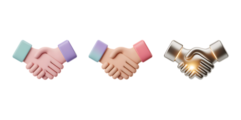 Stylized Handshake Icons in Diverse and Metallic Designs – Unity and Partnership PNG
