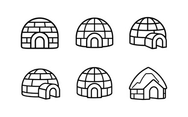 Fototapeta premium Minimalist outline designs of various igloos and arctic shelters