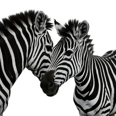 Fototapeta premium Two zebras showing their unique black and white striped patterns in close proximity.