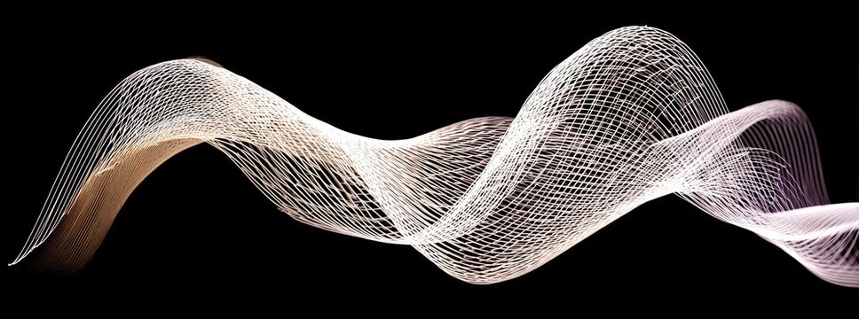 Abstract flowing digital wave on a black background.