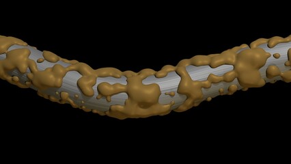 Dental floss extreme magnification close view.
Plaque on dental floss. 3d render illustration.