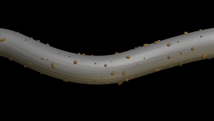 Dental floss extreme magnification close view.
Plaque on dental floss. 3d render illustration.