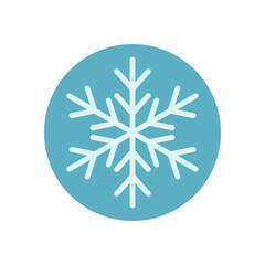 Round blue snow flake sticker in simple line style. Frozen element on icy background, perfect as winter frost decoration or xmas package accent. Cold ice illustration for seasonal packaging.
