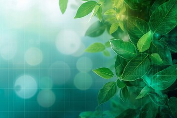 A close up of green leaves with a blurred background and a grid pattern overlaying the background area