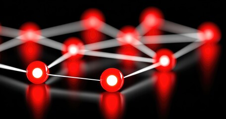 Abstract Network of Glowing Red Spheres Connected by White Lines.