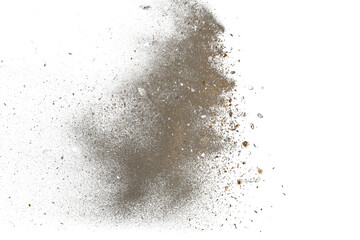Sand explosion dust cloud isolated on transparent background