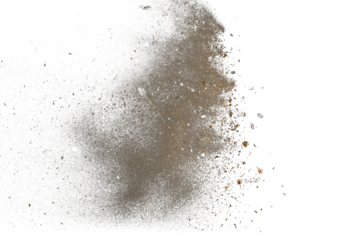 Sand explosion dust cloud isolated on transparent background