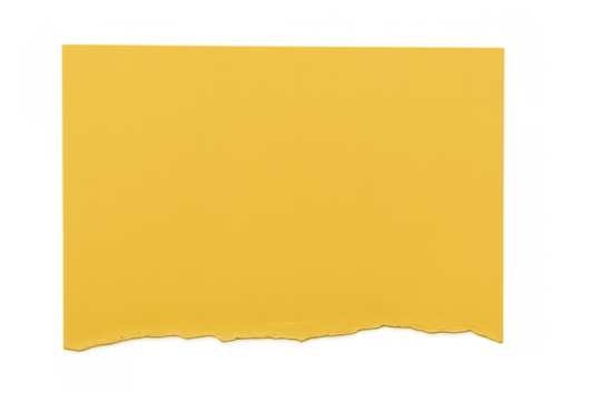 Yellow blank torn paper rectangle providing empty copy space with realistic ripped edge texture on transparent background