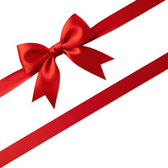 A vibrant red satin ribbon tied into a perfect bow, isolated on a clean transparent background