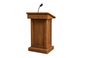 Wooden podium with microphone, ready for a public speech, business presentation, or conference event