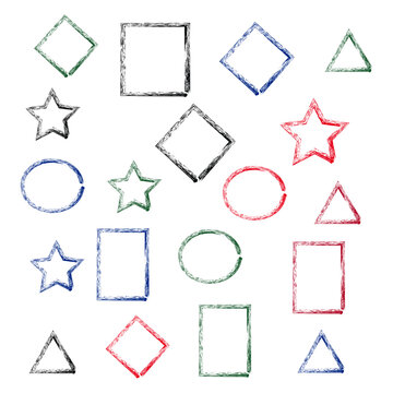 Hand-drawn geometric shapes collection with colorful frames