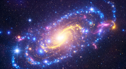 Vibrant spiral galaxy sparkling in the vastness of the universe