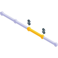 Isometric bar chart with dollar signs symbolizing financial growth and investment opportunities on a clean white background