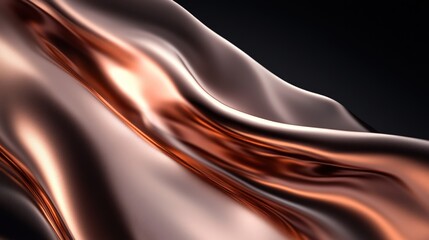 Fototapeta premium Smooth rose gold metallic material creating elegant waves and reflective accents on dark background