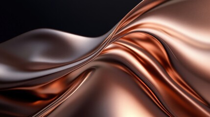 Wavy, smooth metallic material curves elegantly, showing reflective rose gold and copper tones