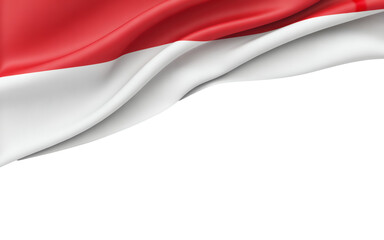 Fototapeta premium A realistic rendering of the Monegasque flag waving gently in the breeze, showcasing its vibrant red and white fabric with elegant folds and ample copy space below on transparent background.