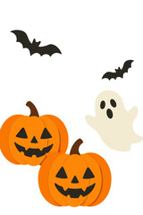 Naklejka premium Orange background banner featuring paper cut style pumpkins, ghosts, and bats for Halloween