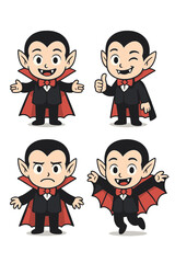 A set of cute Dracula vampire Halloween cartoon characters in vector style